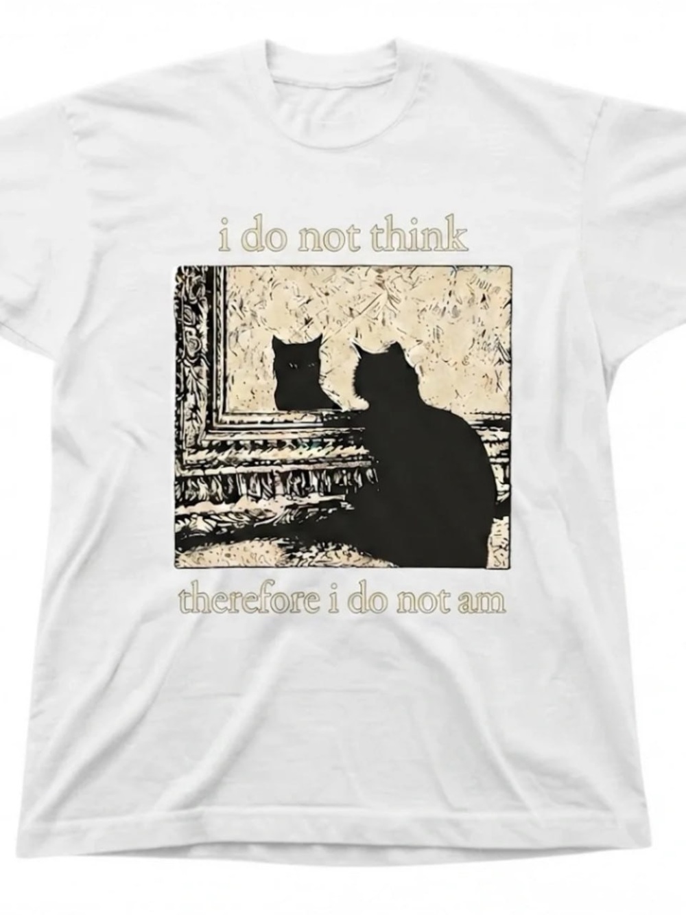 Gildan White Tee with Black Cat Mirror Graphic